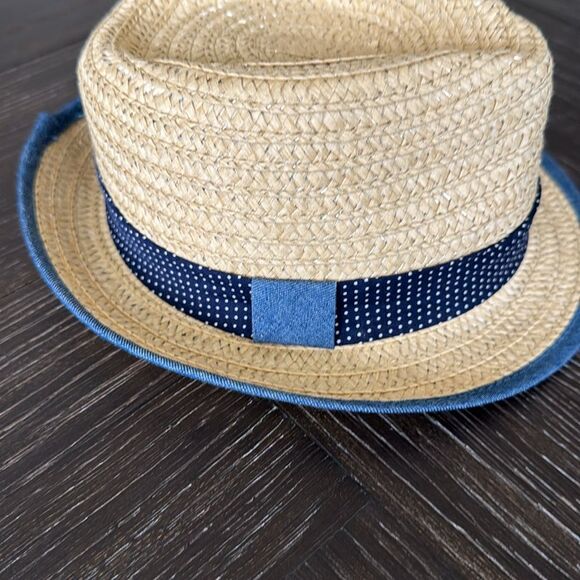 Baby hat, fedora style, beach, spring, tan, blue, size 0- 6 months vacation - Picture 2 of 4